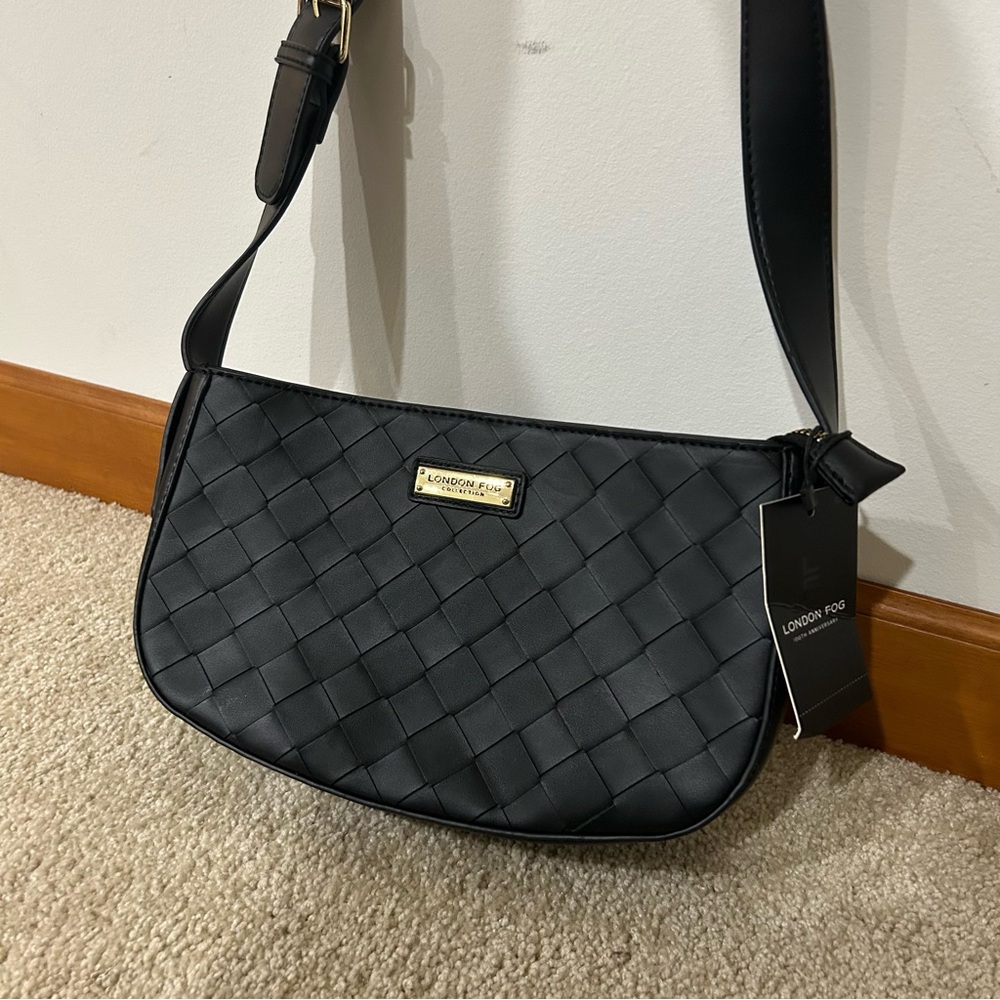 NWT London Fog 100th Anniversary IRIS Black Woven Shoulder Bag Purse